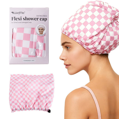 Premium Waterproof Shower Cap | Satin Lined & Non-Slip for All Hair Types