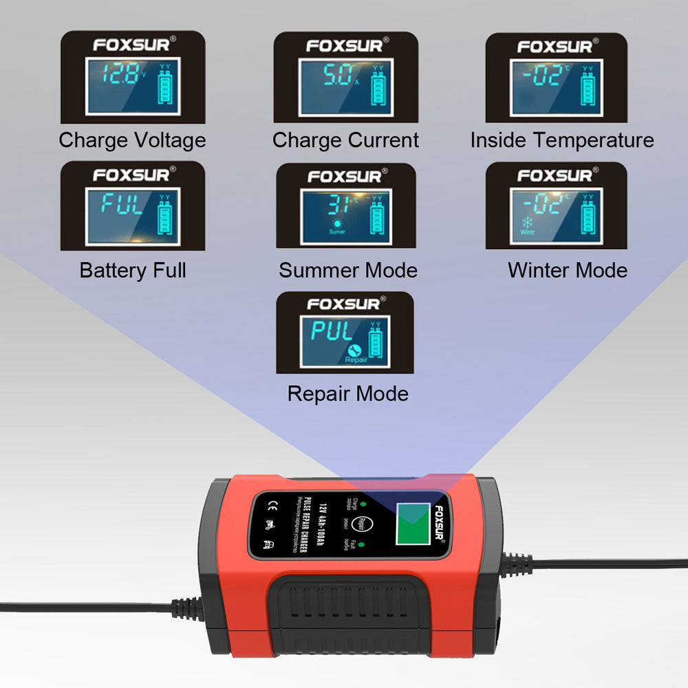 Professional Smart Battery Charger & Maintainer – 5A Intelligent LCD Lead-Acid Charging System