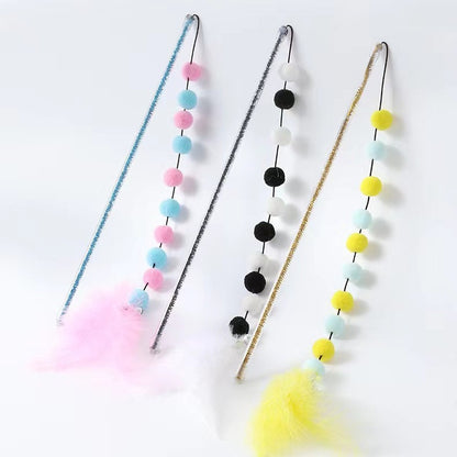 🐾 Premium Pom-Pom Feather Teaser Wand – Colorful Cat Toy