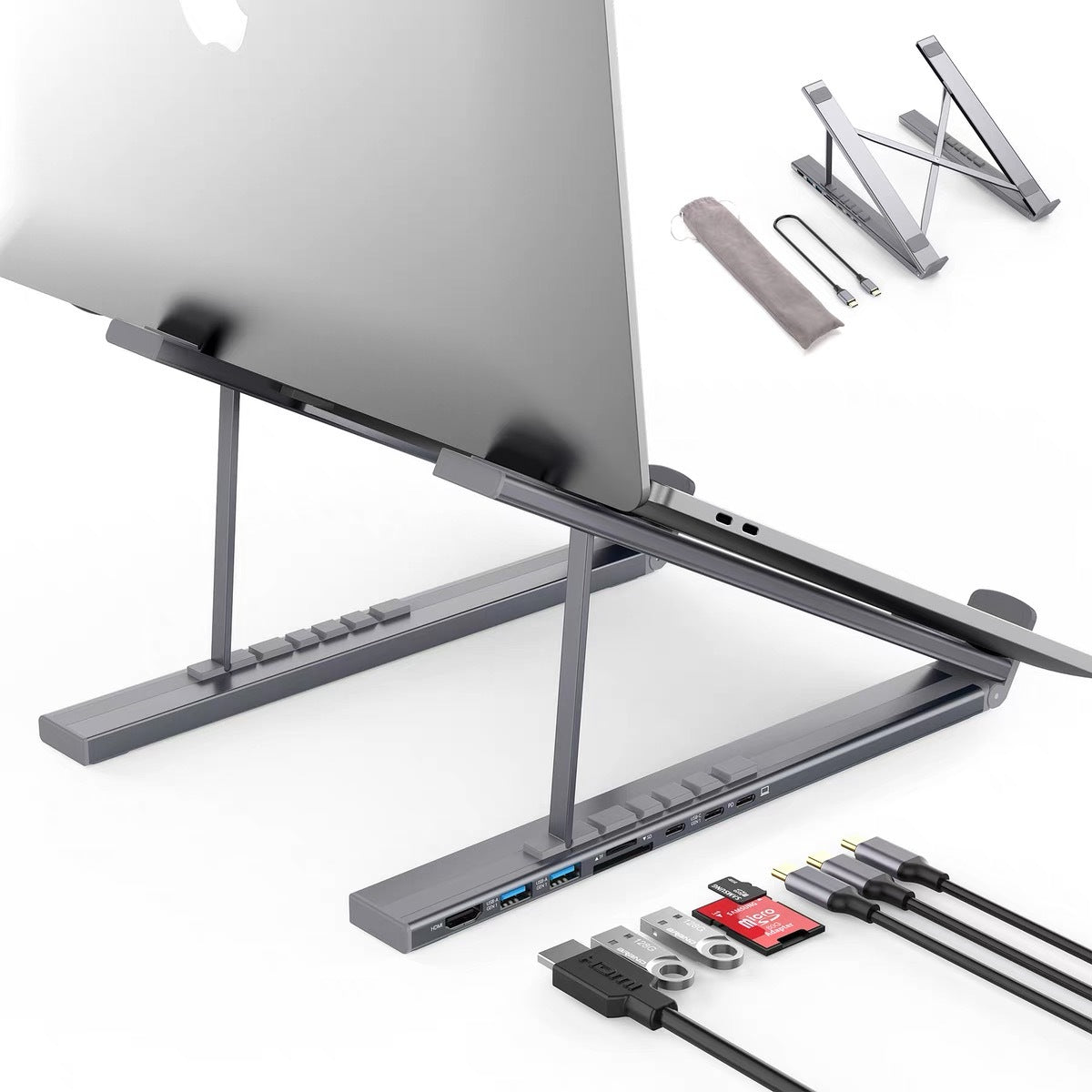 2-in-1 Aluminum Laptop Stand & 7-in-1 USB-C Hub | Ergonomic Cooling Base