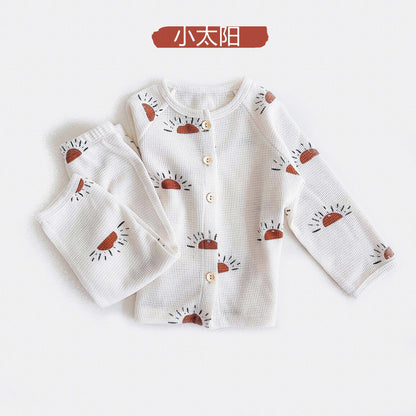 Baby Waffle Knit Lounge Set – Breathable 2-Piece Pajamas for Boys & Girls