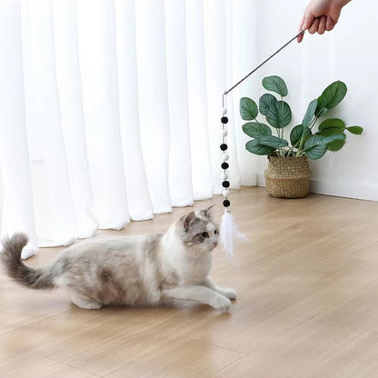 🐾 Premium Pom-Pom Feather Teaser Wand – Colorful Cat Toy