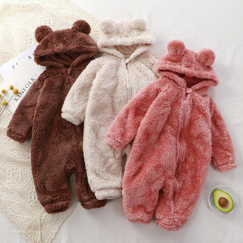 CloudSnuggle™ Ultra-Soft Baby Bear Romper | Premium Thermal Velvet Hooded Jumpsuit for Newborns & Infants