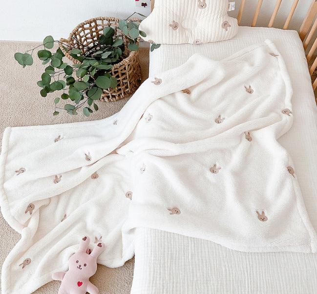 ✨ Ultra-Soft Bear Print Baby Blanket - Premium Cotton Coral Fleece