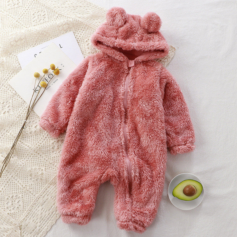 CloudSnuggle™ Ultra-Soft Baby Bear Romper | Premium Thermal Velvet Hooded Jumpsuit for Newborns & Infants