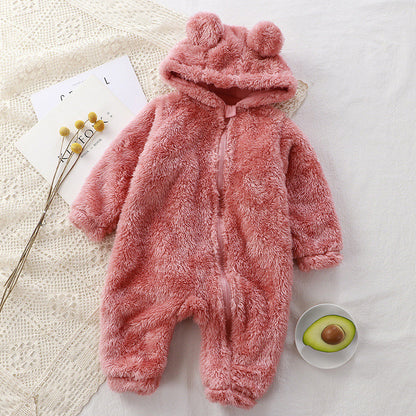 CloudSnuggle™ Ultra-Soft Baby Bear Romper | Premium Thermal Velvet Hooded Jumpsuit for Newborns & Infants
