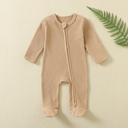 100% Cotton Newborn Baby Zipper Footies – Breathable Footed Romper (3M–12M)