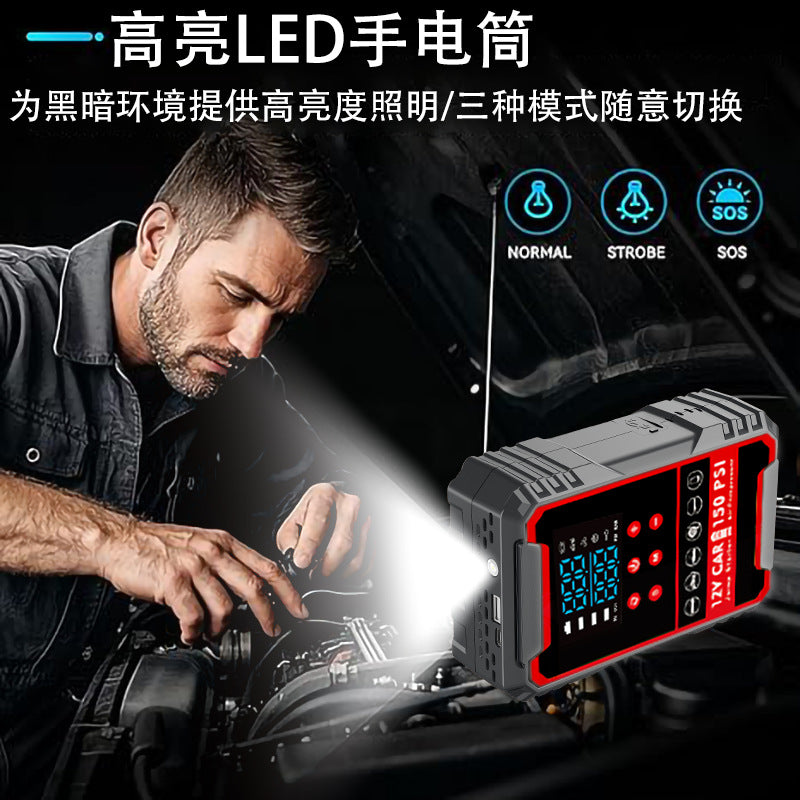 4-in-1 Roadside Guardian – 3000A Jump Starter, Air Compressor, Power Bank & LED Flashlight