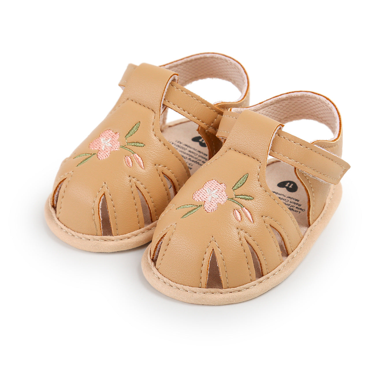 Floral Embroidery Baby Sandals – Soft Sole First Walkers for Girls