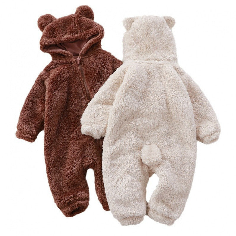 CloudSnuggle™ Ultra-Soft Baby Bear Romper | Premium Thermal Velvet Hooded Jumpsuit for Newborns & Infants