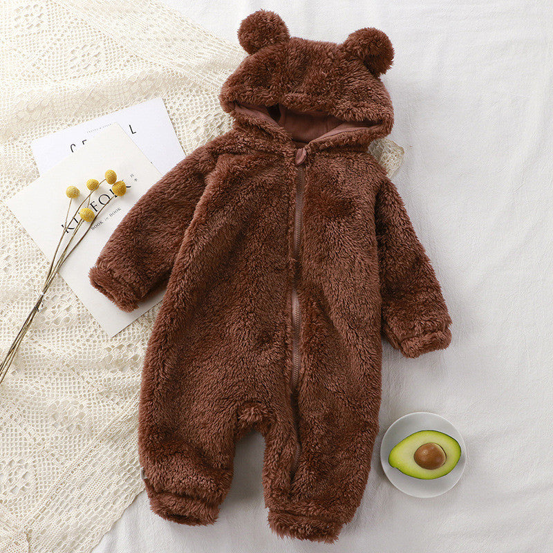 CloudSnuggle™ Ultra-Soft Baby Bear Romper | Premium Thermal Velvet Hooded Jumpsuit for Newborns & Infants