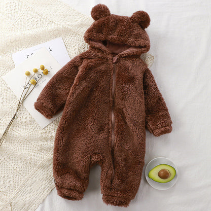 CloudSnuggle™ Ultra-Soft Baby Bear Romper | Premium Thermal Velvet Hooded Jumpsuit for Newborns & Infants
