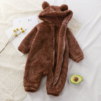 CloudSnuggle™ Ultra-Soft Baby Bear Romper | Premium Thermal Velvet Hooded Jumpsuit for Newborns & Infants
