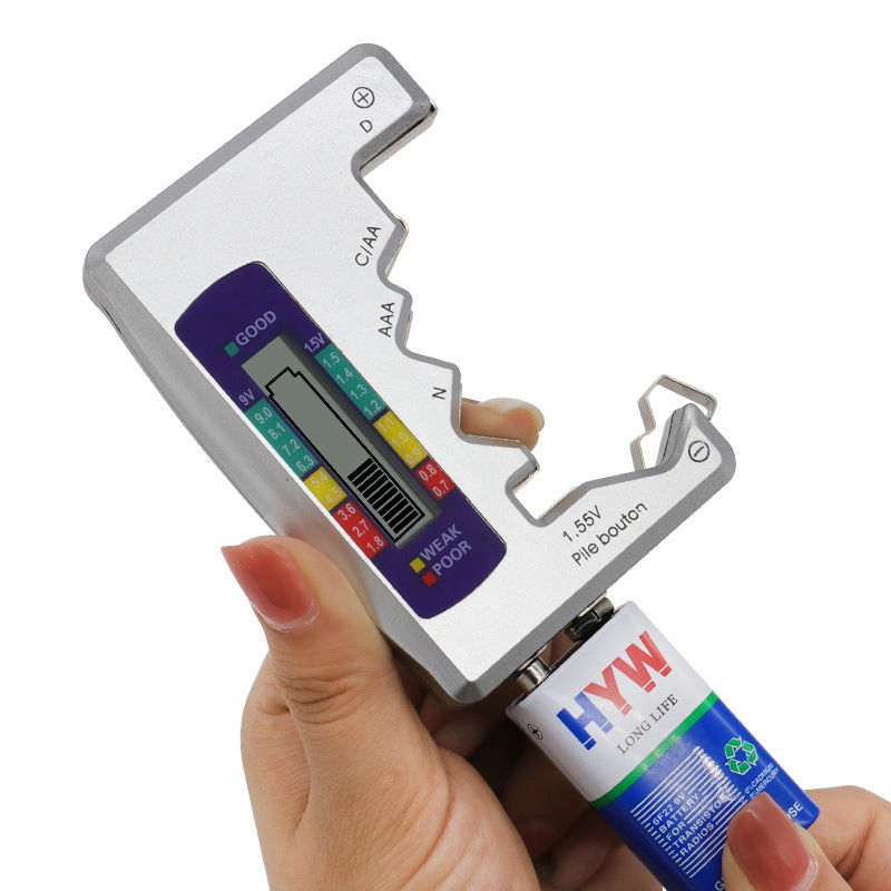 Universal Digital Battery Tester – LCD Display for AA, AAA, 9V, C, D & Button Cell Batteries