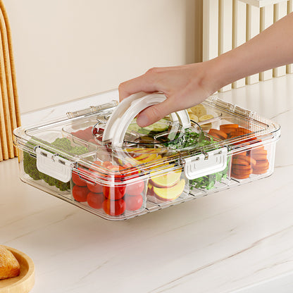 Clear Divided Serving Tray | Multi-Compartment Fridge Organizer with Lid