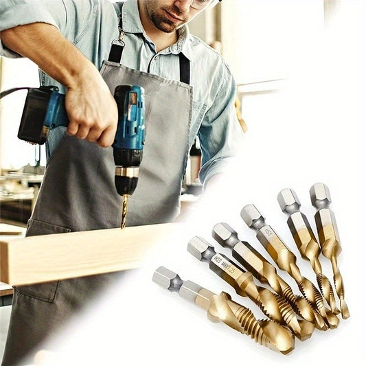 Titanium Plated HSS Metric Compound Taps – Precision Threading Drill Bits Set (M3–M10)