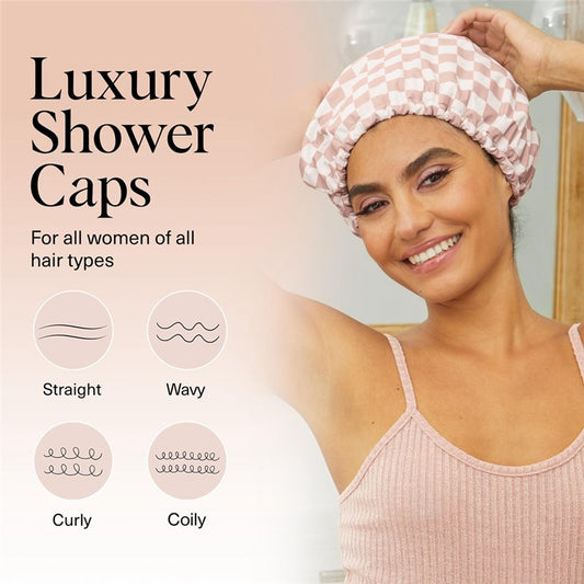 Premium Waterproof Shower Cap | Satin Lined & Non-Slip for All Hair Types