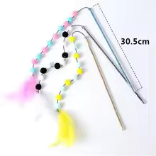 🐾 Premium Pom-Pom Feather Teaser Wand – Colorful Cat Toy