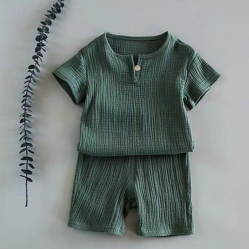 Baby Summer Cotton Linen Two-Piece Set | Short Sleeve Top & Shorts, Sizes 80–120