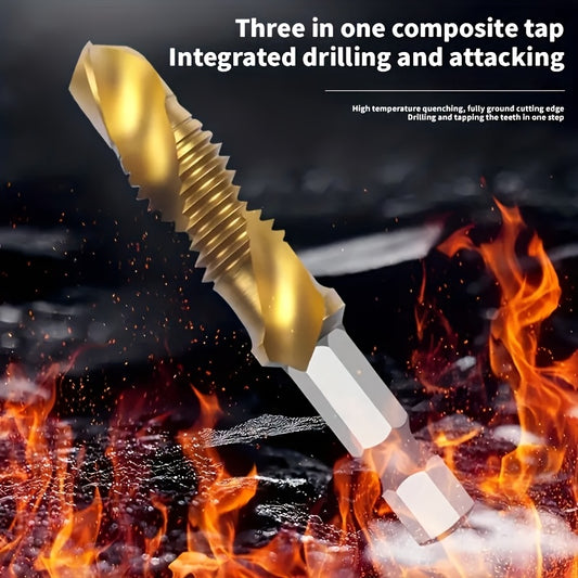 Titanium Plated HSS Metric Compound Taps – Precision Threading Drill Bits Set (M3–M10)