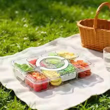 Clear Divided Serving Tray | Multi-Compartment Fridge Organizer with Lid