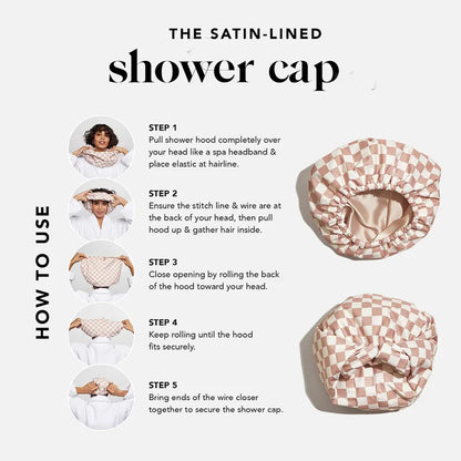 Premium Waterproof Shower Cap | Satin Lined & Non-Slip for All Hair Types
